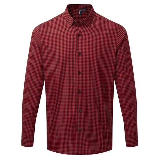 Premier Mens Maxton Check Langarmhemd (Schwarz/Rot) - Image 1