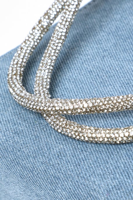 Denim Diamante Knot Shoulder Bag