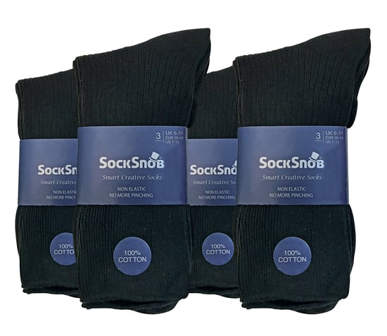 12 Paar Multipack Herren 100% Baumwolle Diabetiker freundliche Socken | Socken Snob | gerippt nicht elastisch lose breite Top Socken - TSFD01 - Image 2