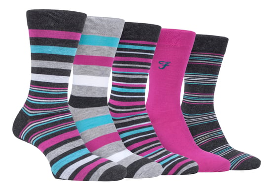 Farah - Herren 5er-Pack natürliches Bio-Bambus hell gestreift gemusterte Socken - Image 1