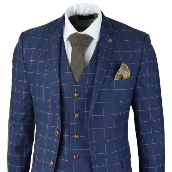 Herren 3-teiliges Anzug Blau-Gold Karomuster Peaky Blinders 1920 Gatsby Eleganter Vintage Anzug - Image 3