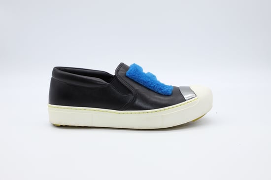 Fendi FF Shearling Fell Slip-On Sneaker aus schwarzem Leder - Image 5