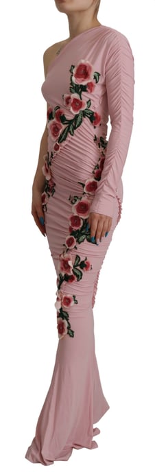 Dolce & Gabbana Rosa Blumenverziertes Ein-Schulter Damenkleid - Image 2