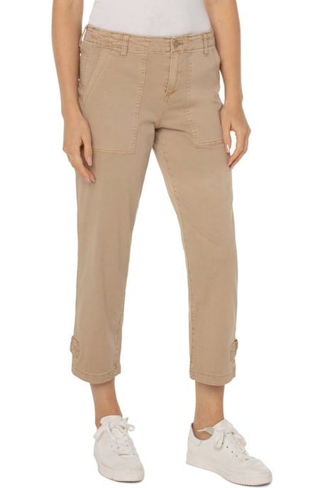 Utility Crop Cargo Cinched Leg Biscuit Tan Jeans