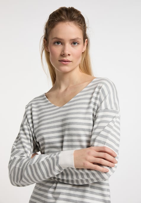 Dreimaster Strickpullover Damen Wollweiss Grau Melange - Image 5