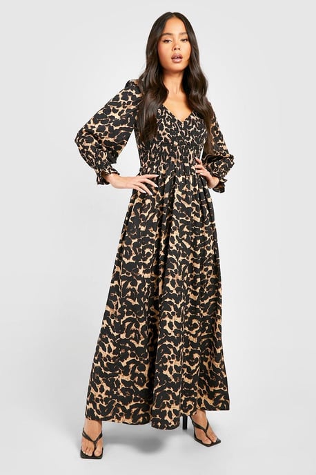 Petite Leopard Shirred Detail Maxi Dress - Image 1
