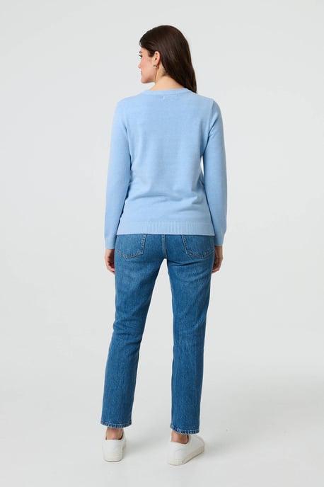 Light Blue Floral Gemstone Embellished Jumper - Image 3