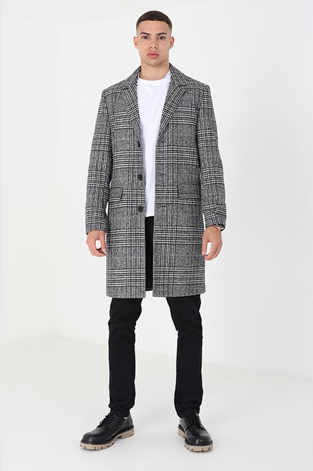 Grey 'Augustine' Checked Single Breasted Formal Coat