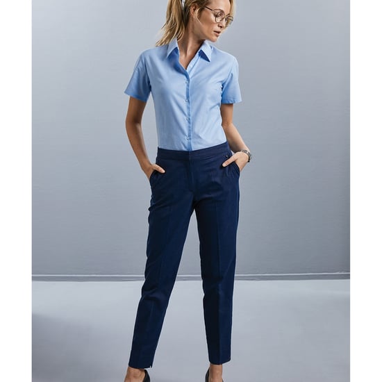 Russell Collection Ladies/Womens Short Sleeve Easy Care Oxford Shirt (Oxford Blue)