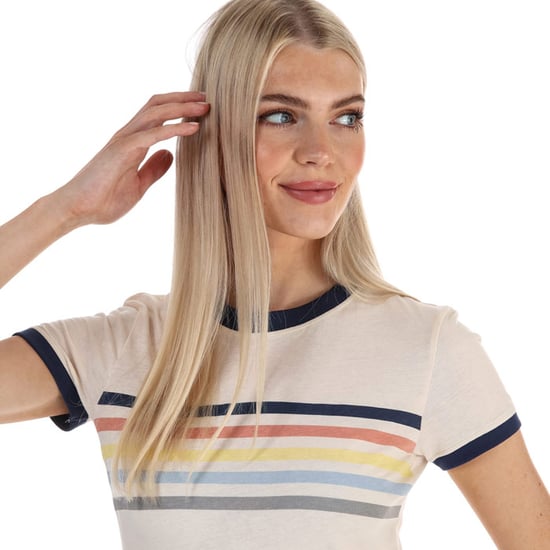 Women's Brave Soul Rainbow Ringer T-Shirt in Cream