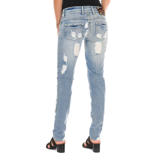 Long ripped effect denim pants with chiffon D012929-D024 woman