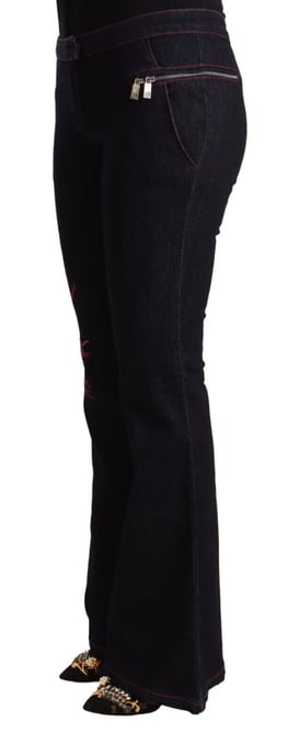 Exte Women's Black Cotton Mid Waist Cotton Flared Jeans