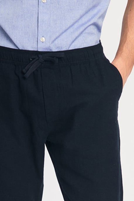 Navy Linen Blend Cuffed Trousers