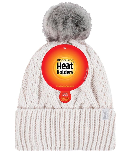 Ladies Ribbed Cuffed Pom Pom Bobble Beanie Mütze mit Fleece-Futter - Image 2