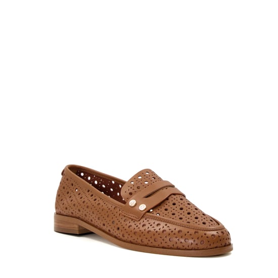 Dune Glimmered Leder Damen Loafer In Tan - Image 1