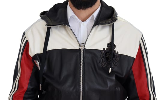 Dolce & Gabbana Schwarze Leder-Hoodie-Blousonjacke für Herren - Image 6