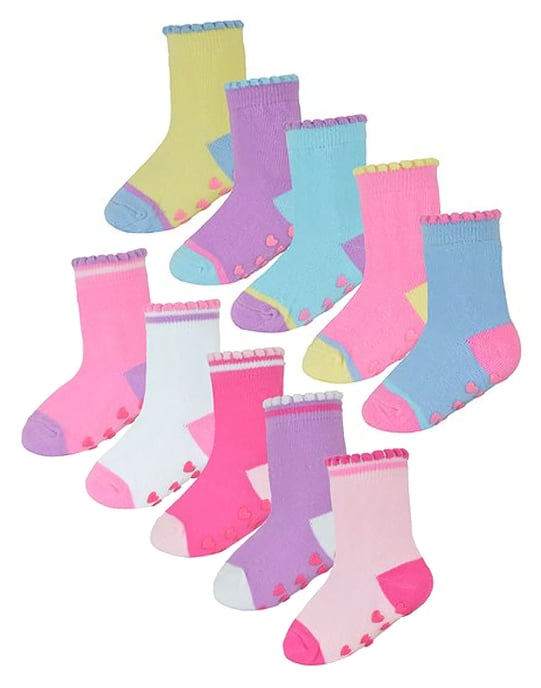 Rutschfeste Baby Mädchen Fersen- und Zehensocken | 10 Paar Multipack | Niedliche und weiche Kleinkindersocken mit Griffen - Style 1 - Image 1
