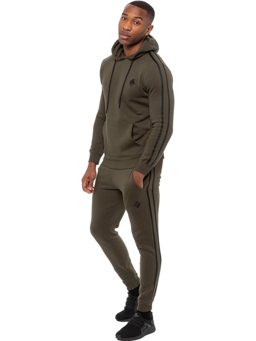 Enzo | Herren Pullover Tape Hoodie Trainingsanzug Set - Khaki - Image 1