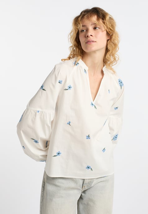 Dreimaster Tunika Damen Wollweiss Blau - Image 3