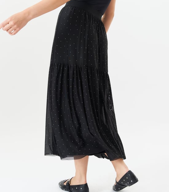 Black Diamante Mesh Maxi Skirt
