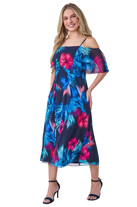 Petite Tropical Floral Bardot Chiffon Dress