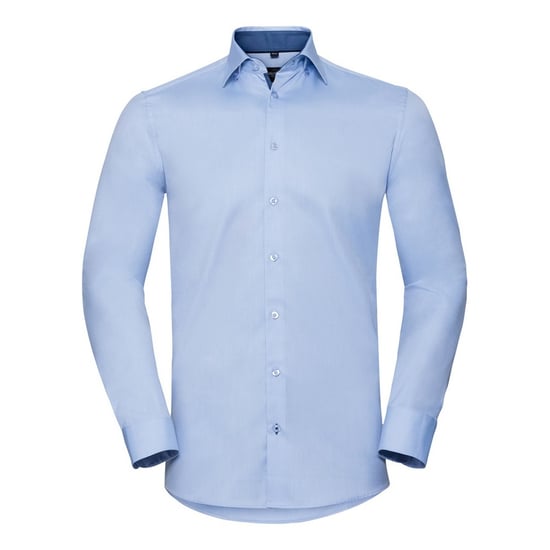Russell Collection Herren Langarmhemd mit Fischgrätmuster (Hellblau/Mittelblau) - Image 1
