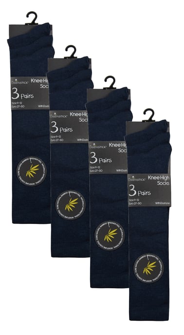 12 Paar Multipack Mädchen Kniestrümpfe aus Bambus | Sock Snob | Weiche glatte lange Schulsocken für Kinder - Marineblau - Image 2