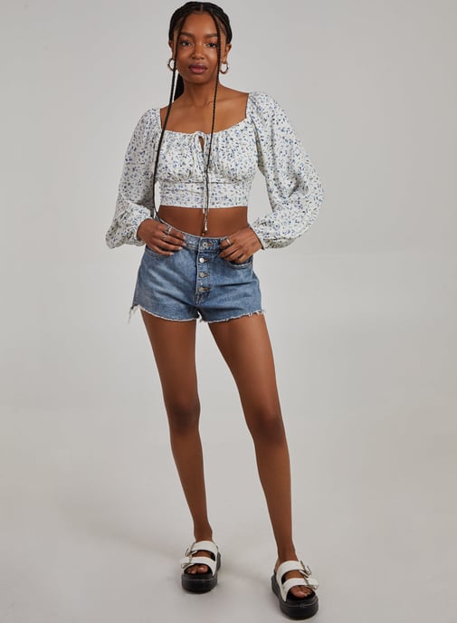 Floral Print Long Sleeve Peasant Top