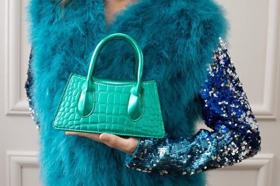 Faux Croc Mini Cross Body Bag in Metallic Green
