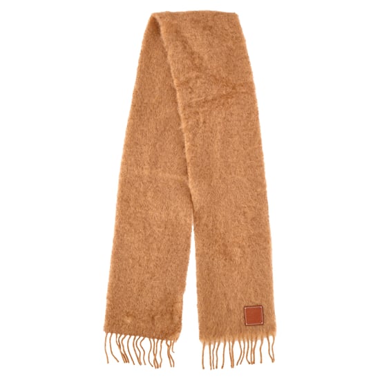 Loewe Logo-appliziertes Fransen-Schal aus braunem Mohair - Image 1