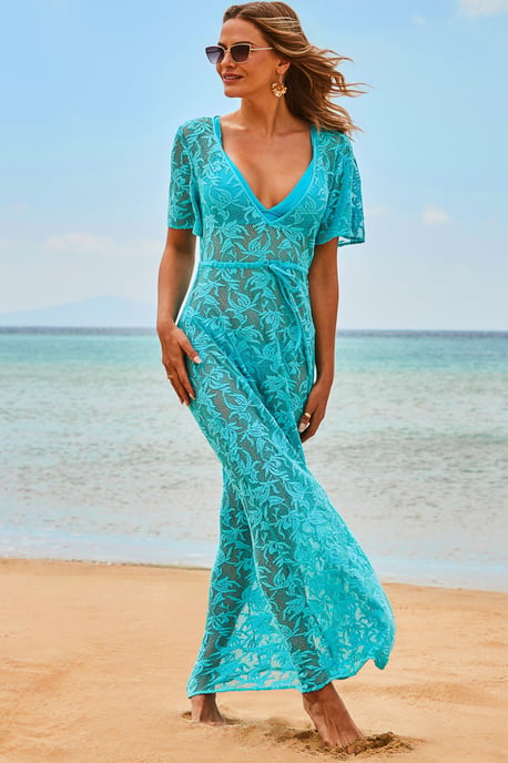 Turquoise Lace Maxi Beach Dress