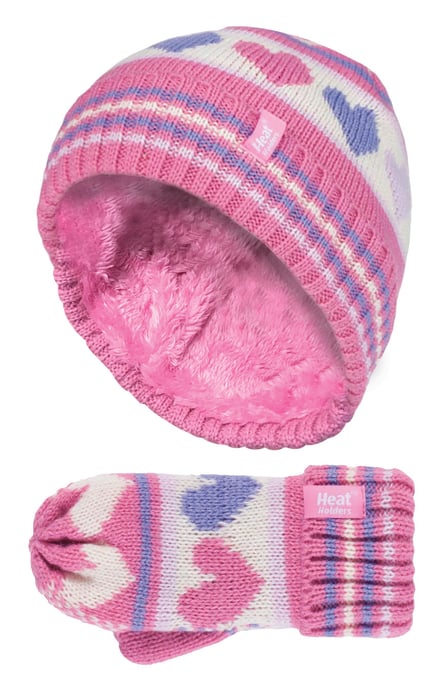 Wärmehalter - Kinder Mädchen Fleece gefüttert gestrickt gestreifte bunte Winter Thermomütze und Fäustlinge Set - Image 1