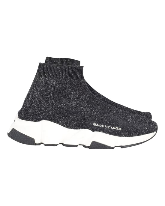 Balenciaga Glitzernde Speed Trainer aus schwarzem und silbernem Polyester - Image 1