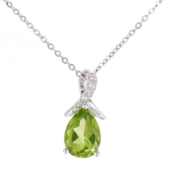 Pendentif en or blanc 9 carats, péridot 0,84 ct et diamant 0,02 ct - Image 1