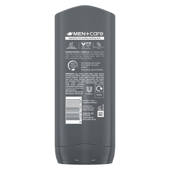 Dove Men+Care 3 in 1 Body, Face & Hair Wash Sandalwood + Vanilla 400ml, 6 Pack