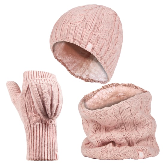 Heat Holders - Womens Thermal Winter Fleece Mütze, Halswärmer und Converter Handschuhe Set - Dusky Pink - Image 1