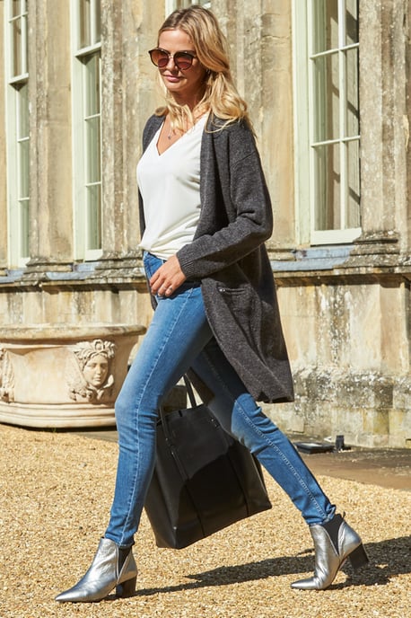Charcoal Longline Zip Pocket Cardigan