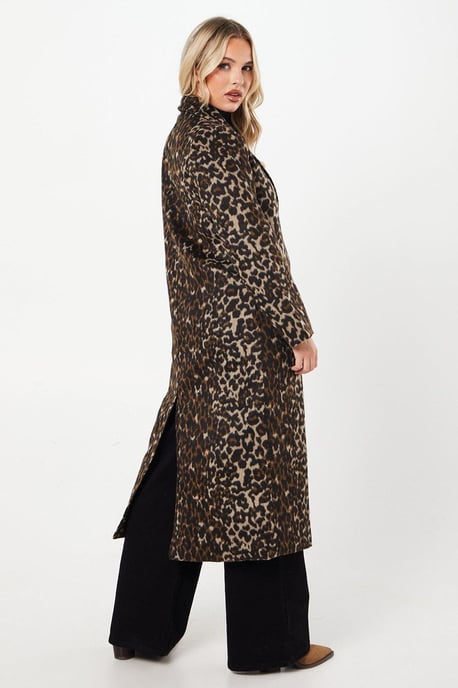 Petite Animal Wool Midi Coat