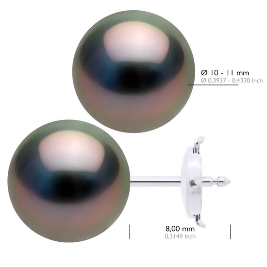 Earrings - White Gold 375 - Real Cultured Tahiti Pearls Round 10-11 mm