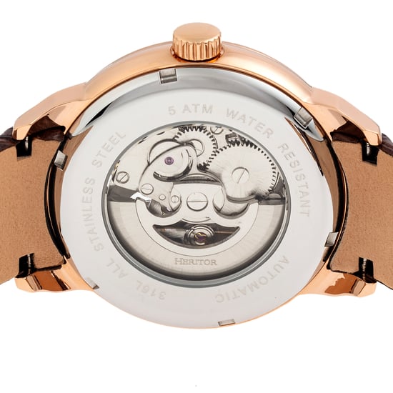 Heritor Automatic Sanford Semi-Skeleton Leather-Band Watch
