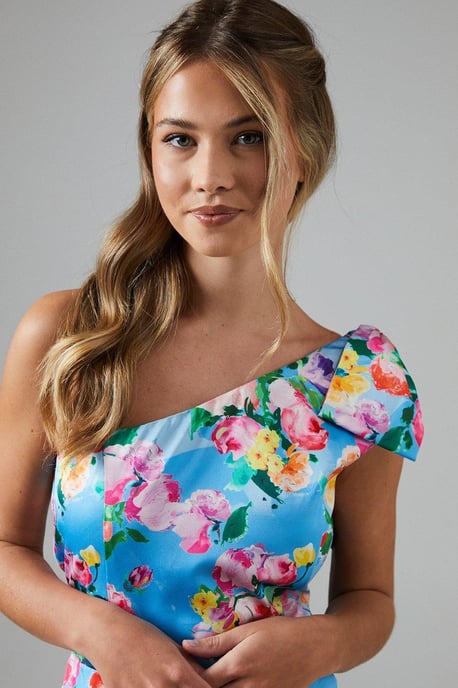 Teen Printed One Shoulder Bow Dress