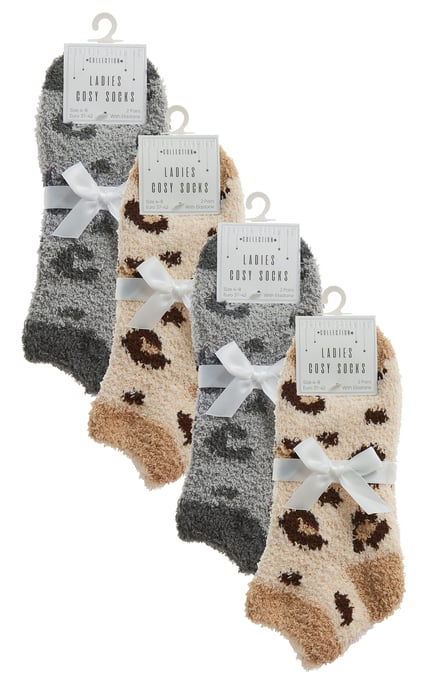 8 Paar flauschige Damen-Söckchen | Neuartige Socken mit Animal-Print, Grau/Beige - Image 2