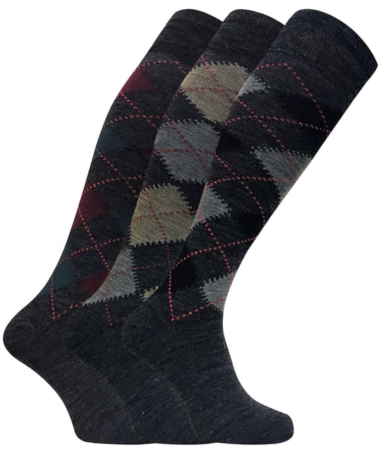 3 Paar Herren Extra Lange Kniehohe Argyle Lambs Wool Dress Socken - Image 1
