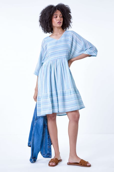 Cotton Stripe Print Smock Dress