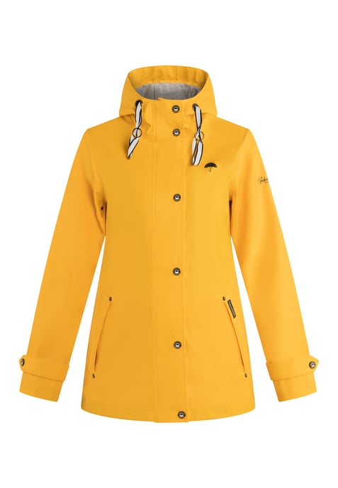 Schmuddelwedda Regenjacke Damen Sonnengelb Hellgrau Melange - Image 1