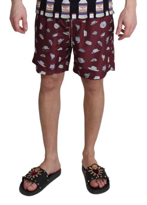 Dolce & Gabbana Men's Maroon Hats Print Beachwear Shorts Swimwear - Image 4