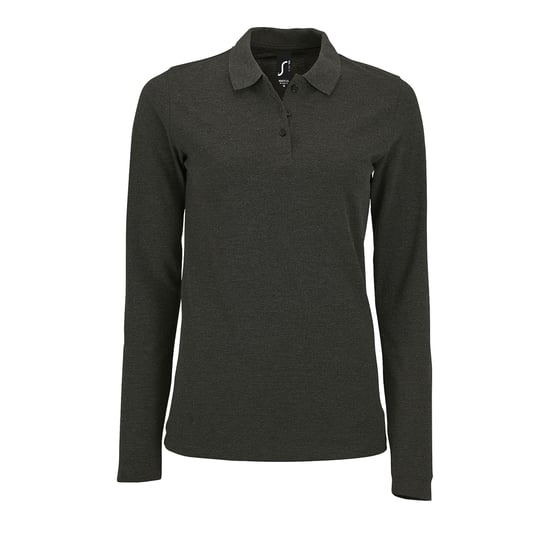SOLS Womens/Ladies Perfect Long Sleeve Pique Polo Shirt (Charcoal Marl) - Image 1