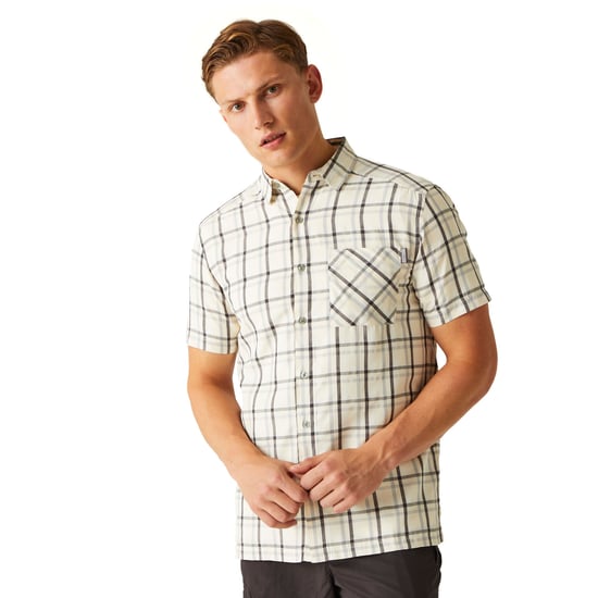 Regatta Mens Mindano VIII Checked Short-Sleeved Shirt (Silver Grey/Ash/White/Marshmallow)