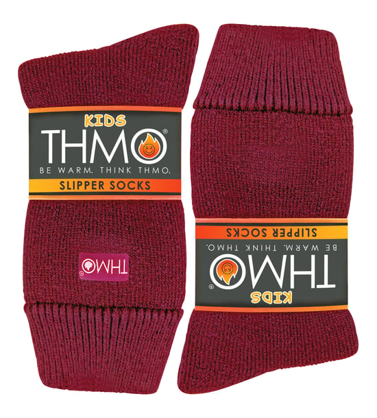 Kinder Hausschuh Socken mit Greifern | THMO | Dick & warm Komfort Loose Top Non Slip Thermal Socken - Fuchsia - Image 2