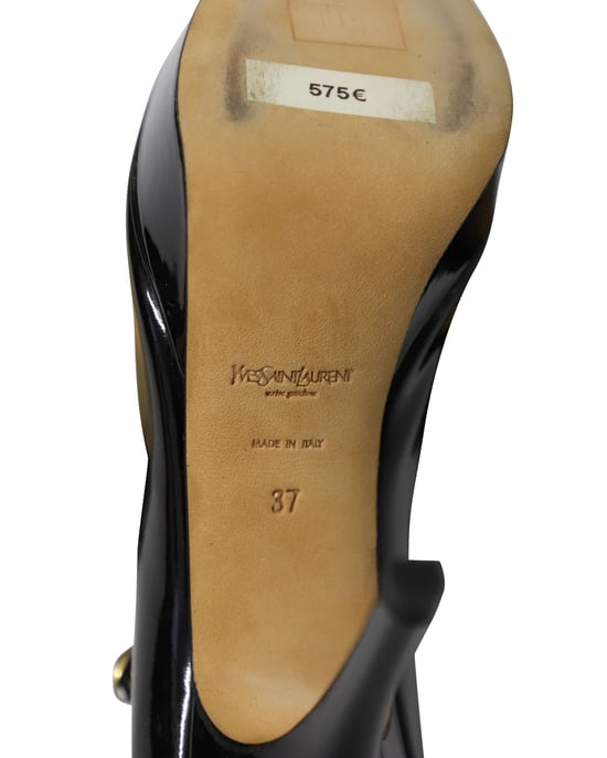 Yves Saint Laurent Peeptoe-Plattform-Mary Jane-Pumps aus schwarzem Lackleder - Image 6